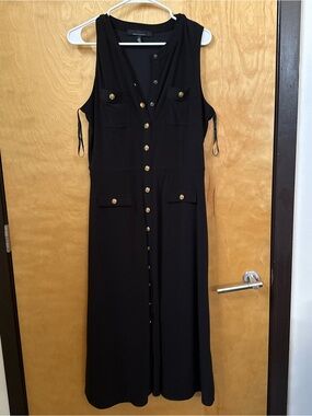 White House Black Market Black Sleeveless Maxi Dress with Gold Buttons